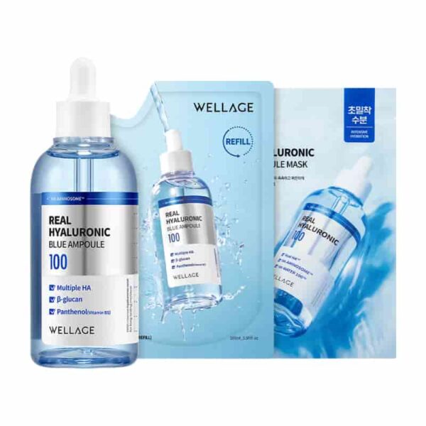 WELLAGE Real Hyaluronic Blue 100 Ampoule 100ml Refill Set (+Mask Sheet 1p)