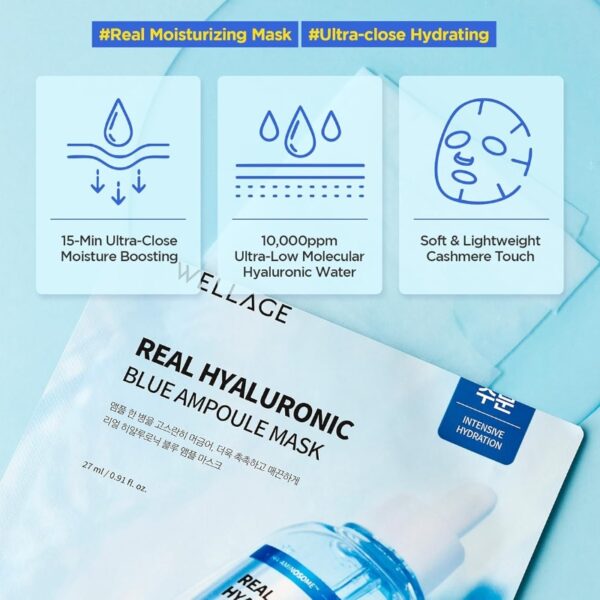 WELLAGE Real Hyaluronic Blue Ampoule Mask Sheet - Image 3