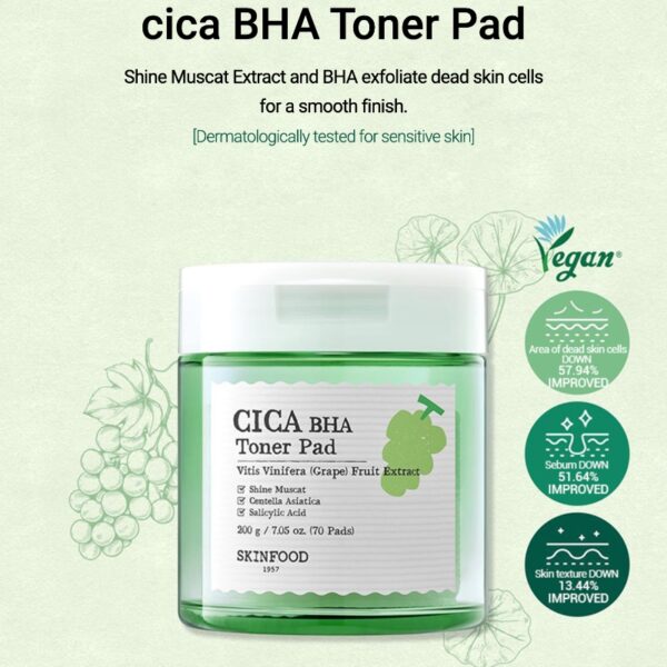 SKINFOOD Shine Muscat Cica BHA Toner Pad 70P - Image 3