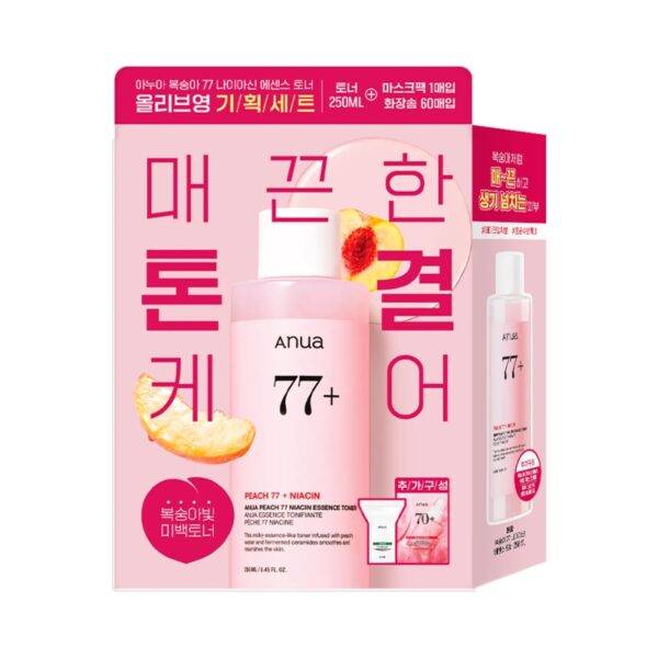 Anua Peach 77 Niacin Essence Toner 250ml Set (+1 Sheet Mask +Cotton Pads) - Image 2