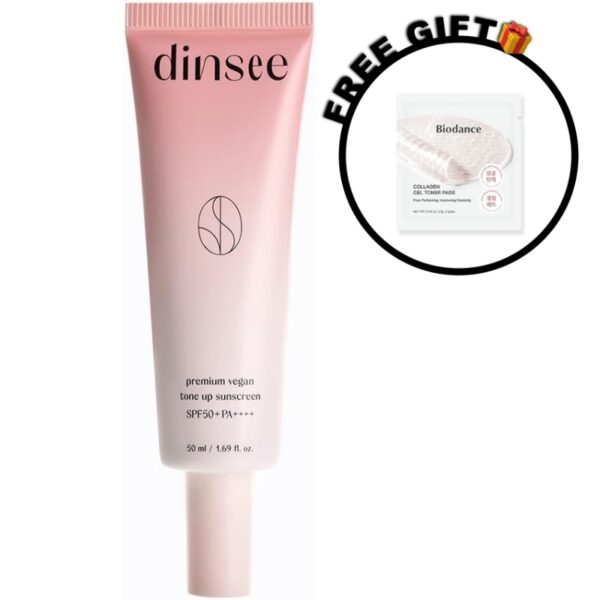 Dinsee Premium Vegan Tone Up Sunscreen SPF50+ PA++++ (+BIODANCE Toner 2Pads+bellygom keyring)