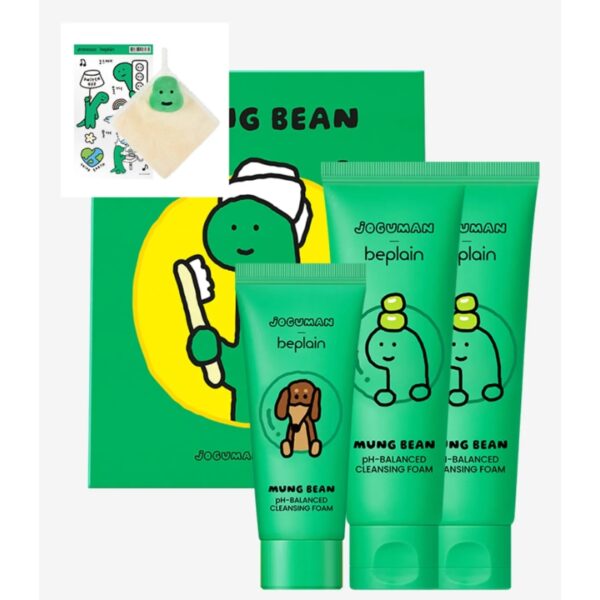 Beplain Mung Bean pH-Balanced Cleansing Foam 200ml Set (+Hand Towel + Sticker)