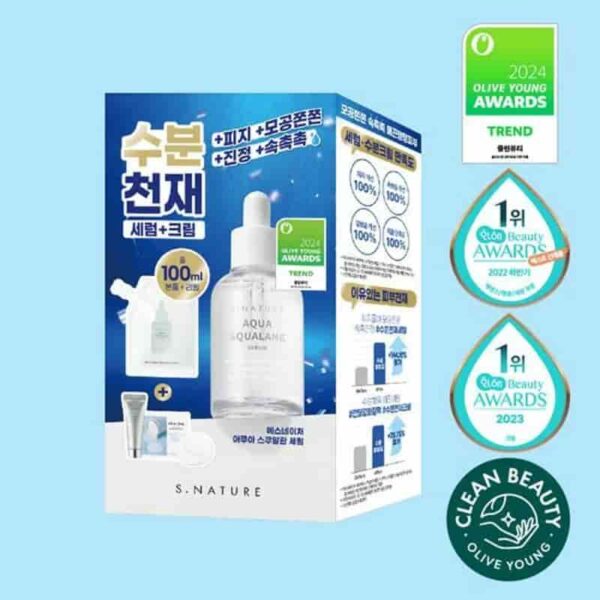 S.NATURE Aqua Squalane Serum 50ml Set (+Refill 50ml+Moisture Cream 10ml+Pad 2P) - Image 4