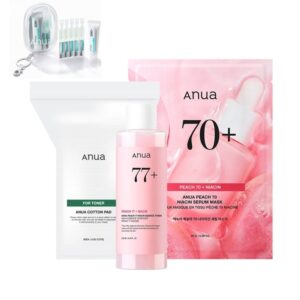 Anua Peach 77 Niacin Essence Toner Set (+Sheet Mask +Cotton Pads)(+PDRN Set Keryingpouch)