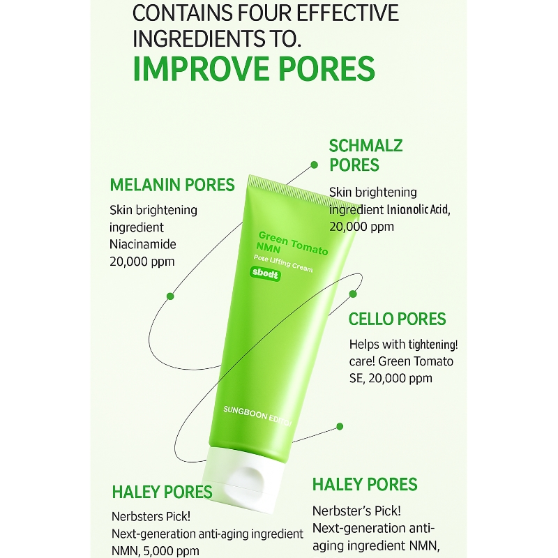 POKEMON x SUNGBOON EDITOR Green Tomato NMN Pore Lifting Cream 50ml Double Pack (+Keyring+Stickers) - Image 4