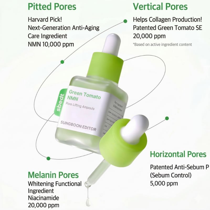 SUNGBOON EDITOR Green Tomato NMN Pore Lifting Ampoule (Single/ Set) - Image 5