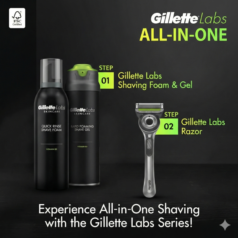 Gillette Labs Razor Set (+ 2 Blade Refill +Shaving gel + Stand) - Image 6