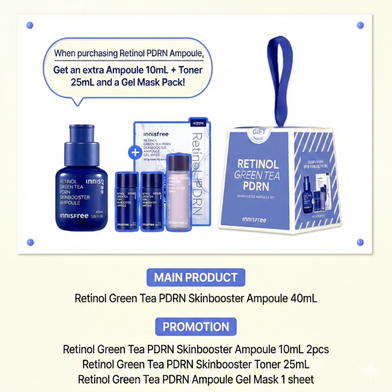 INNISFREE Retinol Green Tea PDRN Skin Booster Ampoule 50ml Special Set - Image 2