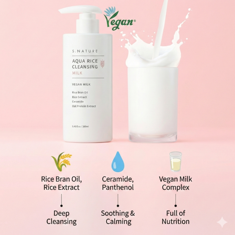 Valen x S.NATURE Aqua Rice Cleansing Milk Set (+Refill +Dual Pore Brush) - Image 2