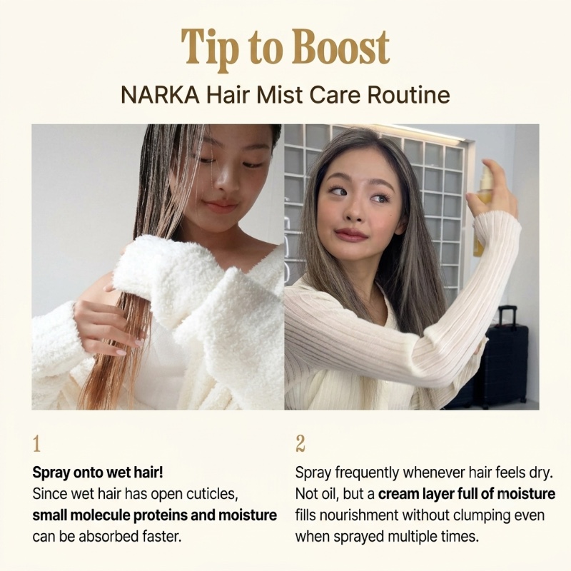 narka Core Rebuild Creamy Veil Hair Mist 80ml + 20ml Set (Sunset Honey) - Image 10
