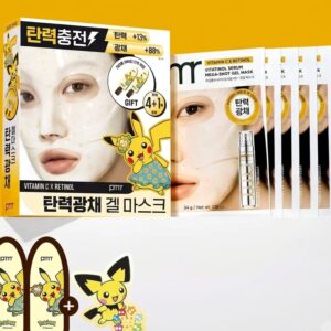 Primera Vitatinol Serum Mega-Shot Gel Mask Sheet 4+1 Set (+ Pikachu Hair Clip)